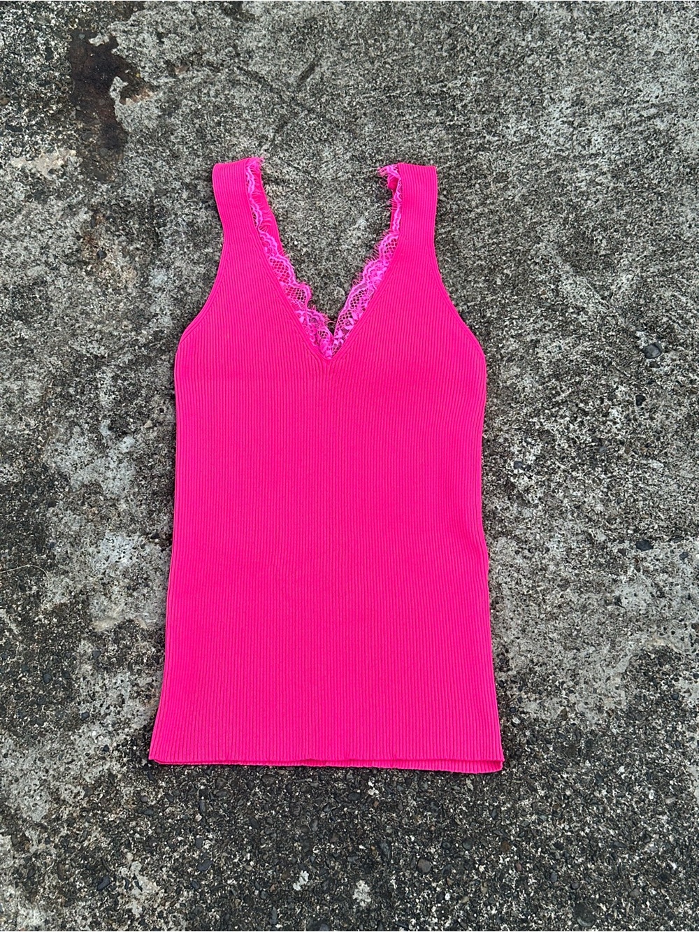 Galita Ribbed Lace-Trim V-Neck Tank Top